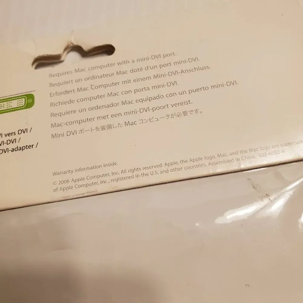 Apple Mini-DVI to DVI Adapter M9321G/B New Sealed  UPC 885909100798